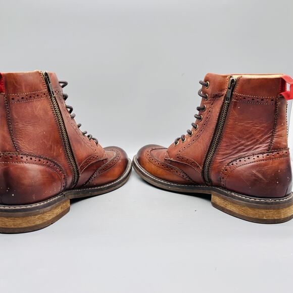 Vionic Boots Mens 10.5 Brown Leather Wesley Combat Brogue Ankle Zip Lace Up main image 5